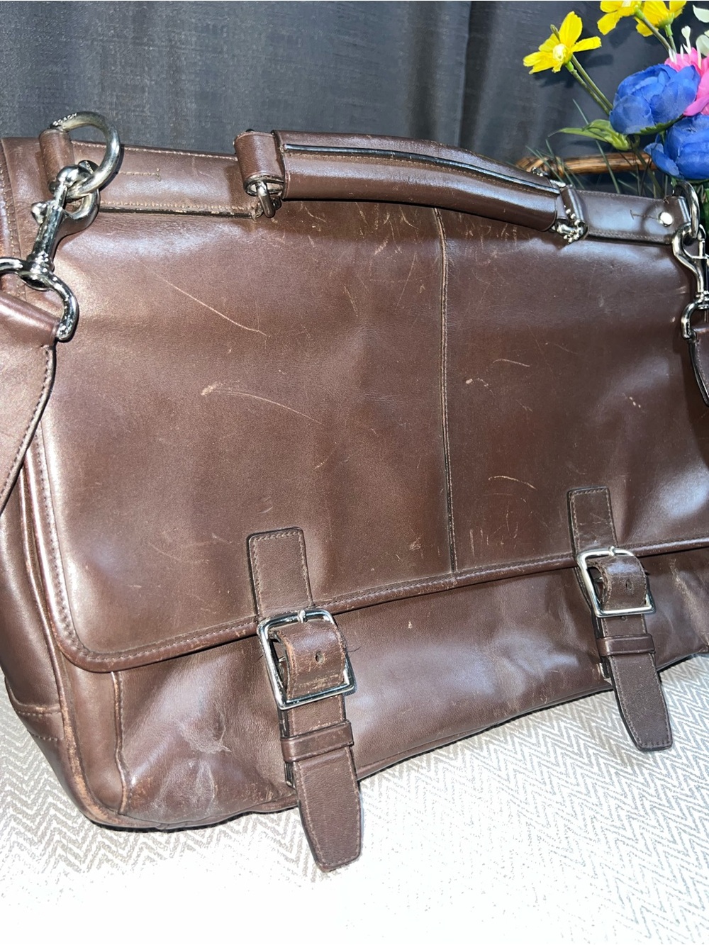 Coach Lexington Brown Leather Briefcase Messenger with Silver Hardware